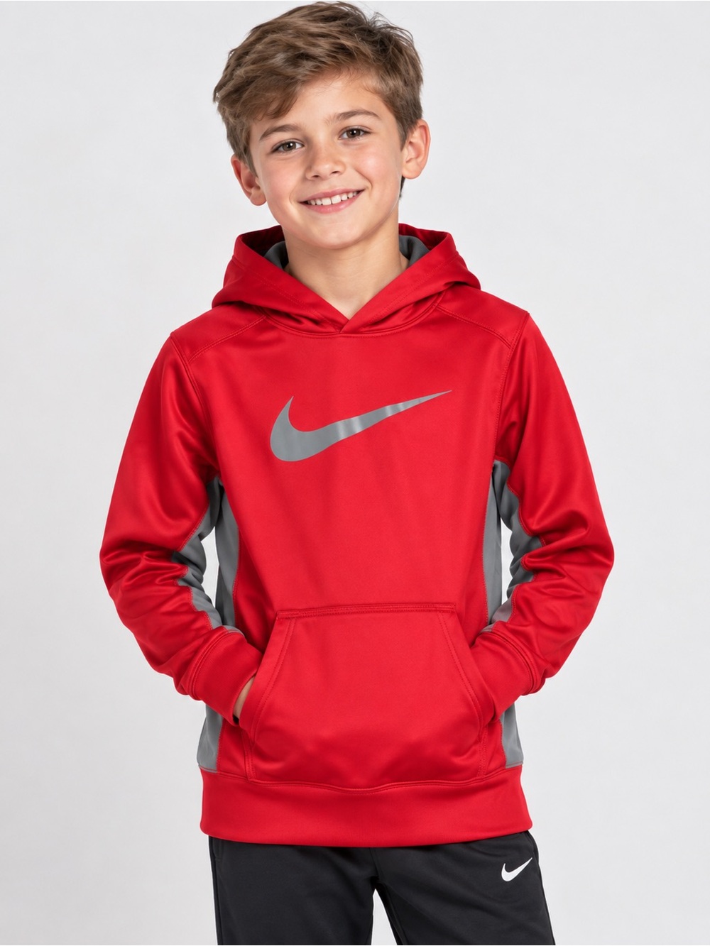 Nike Red and Gray Kids' Hooded Pullover Sweatshirt
